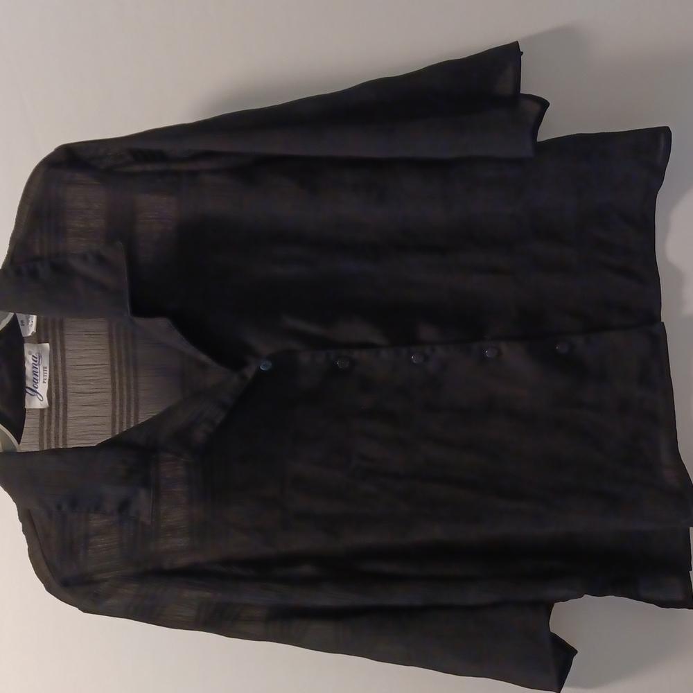 Joanna Sheer black oversized blouse size small button down with square pattern